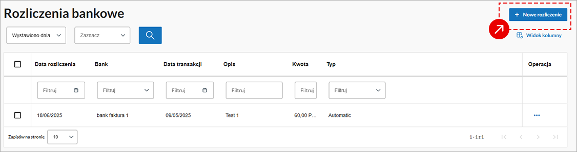 Menu wyboru roku podatkowego